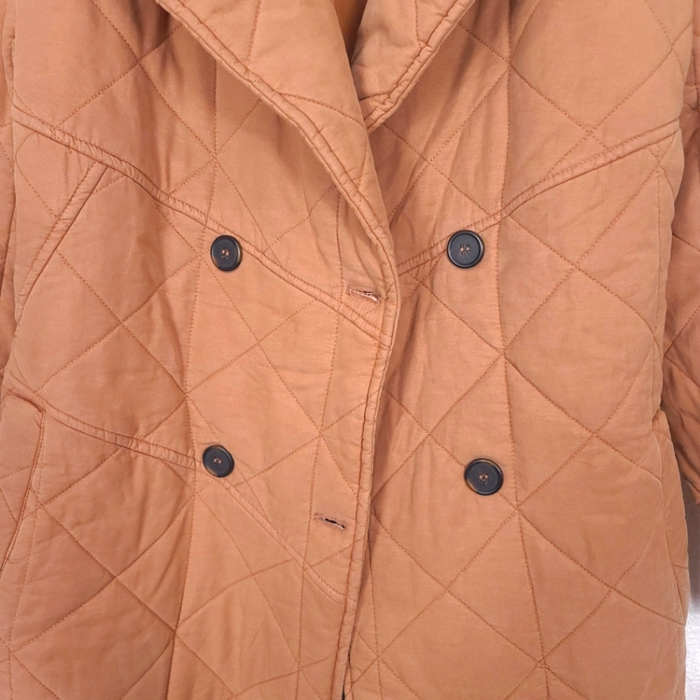 AVEC LES FILLES Quilted Doubled Breasted Cozy Camel Tan Coat Jacket - Picture 5 of 16